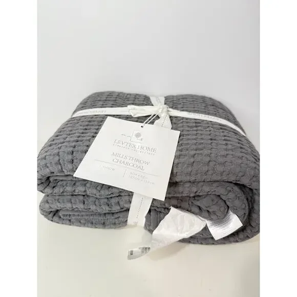 Levtex Home Mills Throw Blanket 50x60 Charcoal Gray Timeless Collection NWT - Picture 3 of 6